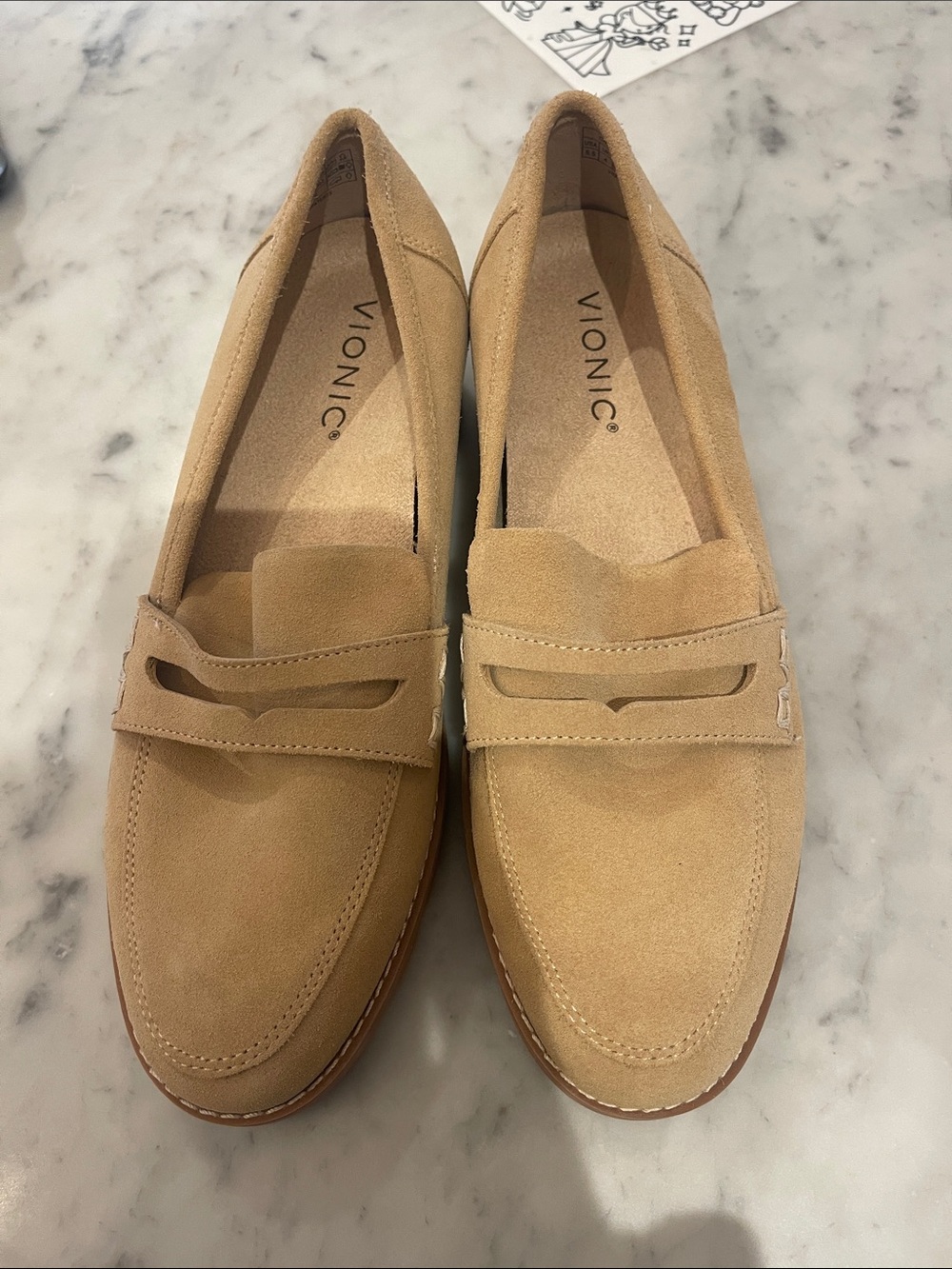 Vionic Tan Suede Slip-On Penny Loafers